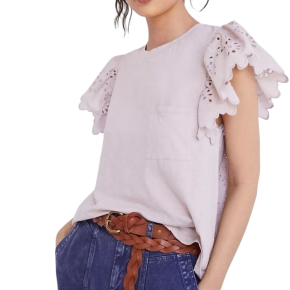 Seen Worn Kept by Anthropologie Flutter Eyelet Crochet Top - Picture 1 of 12